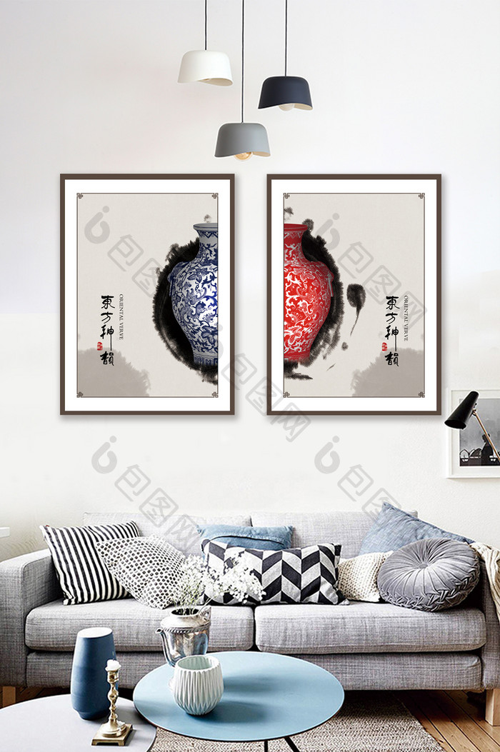新中式风格瓷器韵味客厅装饰画