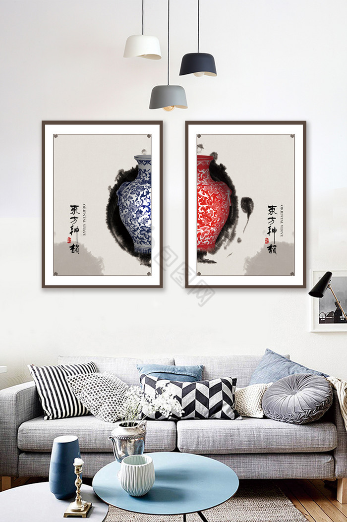 新中式风格瓷器韵味客厅装饰画图片