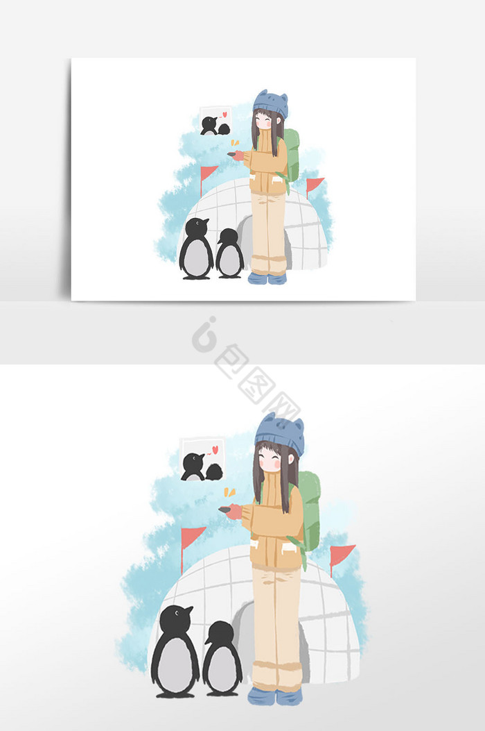 南极旅游女孩插画图片