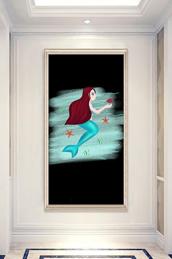 北欧抽象美女孔雀鱼装饰画图片