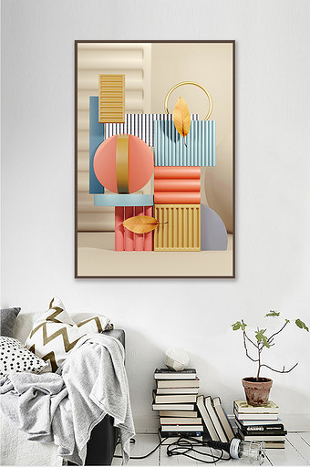 抽象清新现代风格卧室装饰画图片