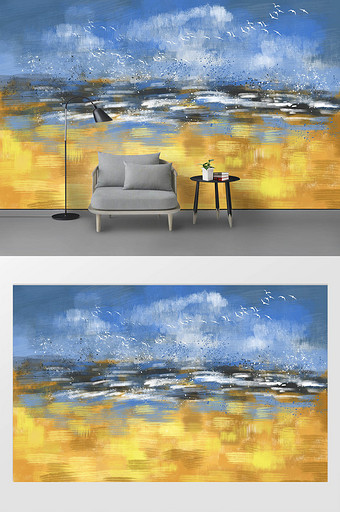现代简约抽象风景油画客厅背景墙图片