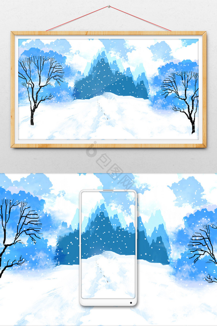 雪中美景插画图片