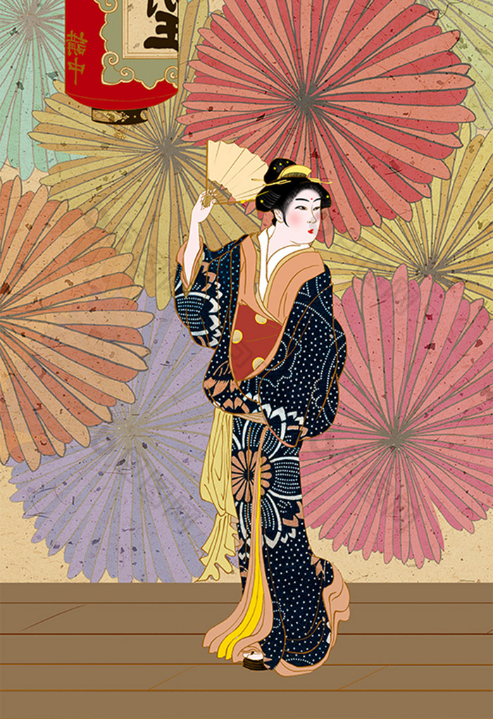 浮世绘艺妓美女日式复古风插画艺术装饰画图片