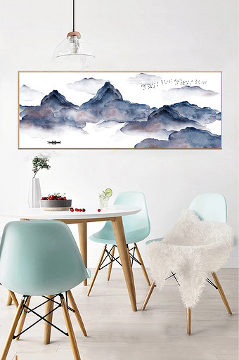 高清新中式蓝色抽象山水水墨装饰图片