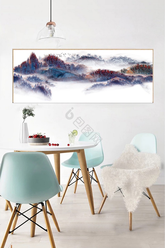新中式山水风景抽象国画装饰画图片