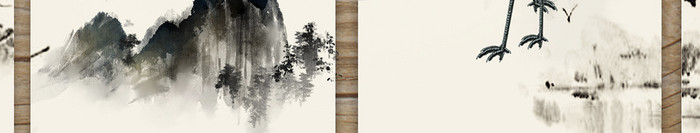 新中式木质背景水墨山水仙鹤竹子定制背景墙