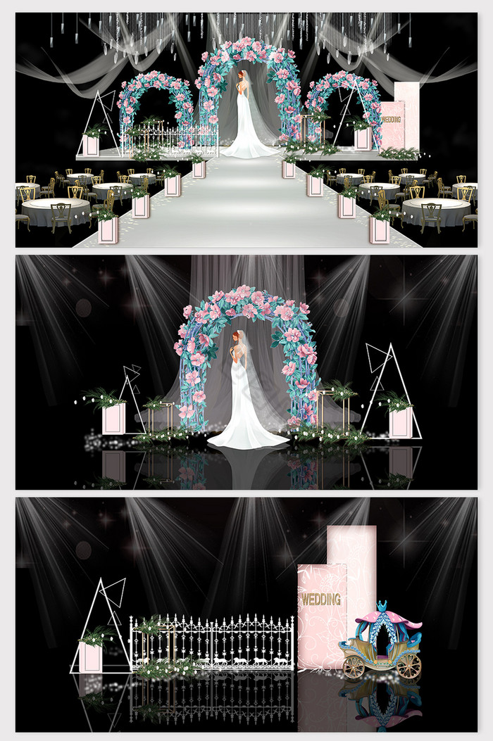 唯美浪漫拱门粉色鲜花婚礼效果图图片