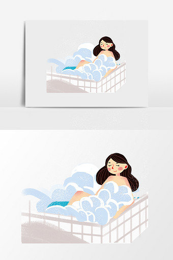 浴室女孩洗澡沐浴插画图片