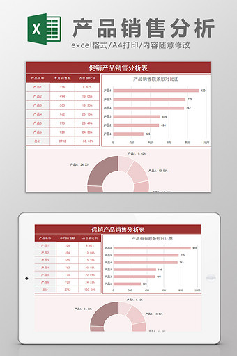 产品销售占额比例分析图表Excel模板