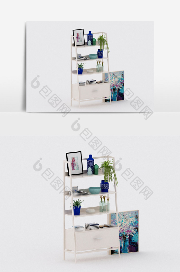 后现代简约层板架装饰柜陈设品组合3d模型图片图片