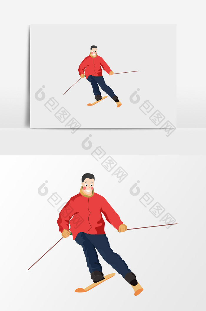 手绘滑雪男人插画元素