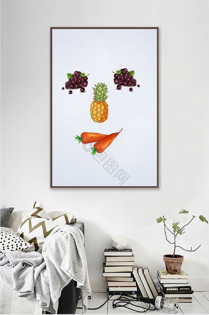 现代欧简创意水果笑脸餐饮果店装饰画图片