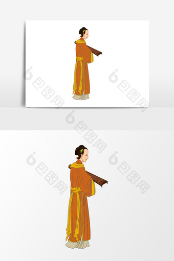 中国古代古琴人物形象元素图片