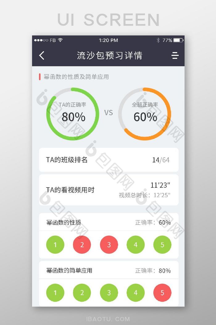 白色卡片式风格教育APP预习详情UI设计