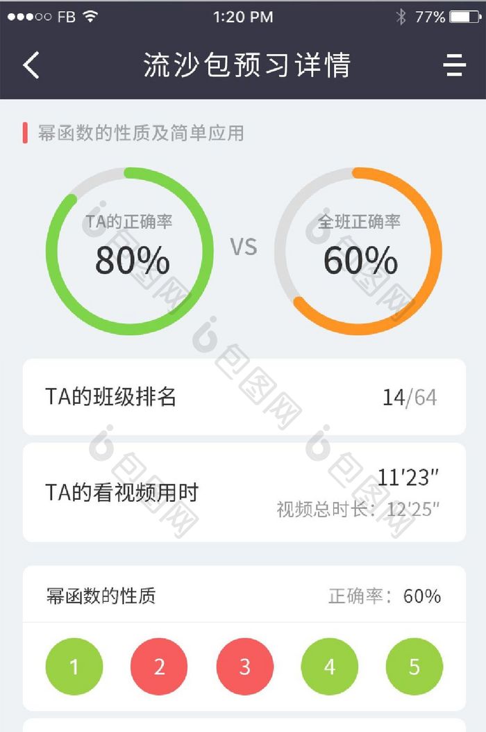 白色卡片式风格教育APP预习详情UI设计