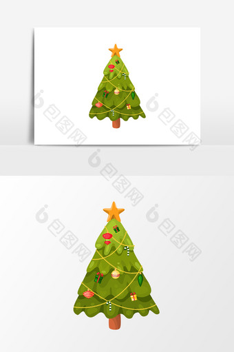 手绘圣诞树设计元素卡通图片