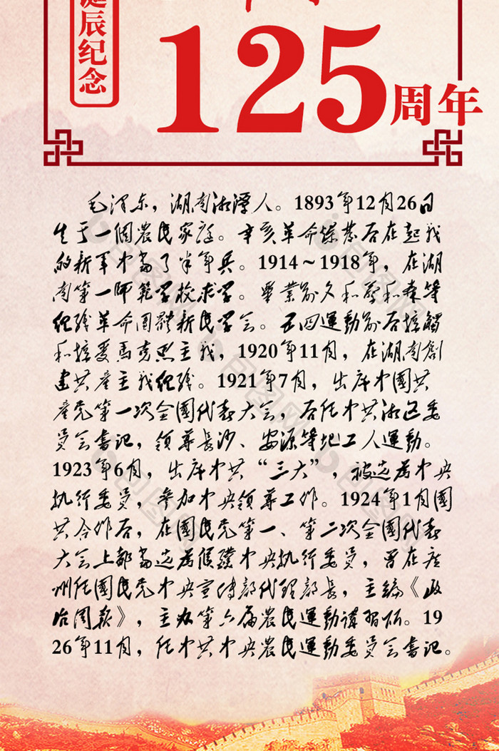 毛泽东诞生125周年雕像生平事迹信息长图