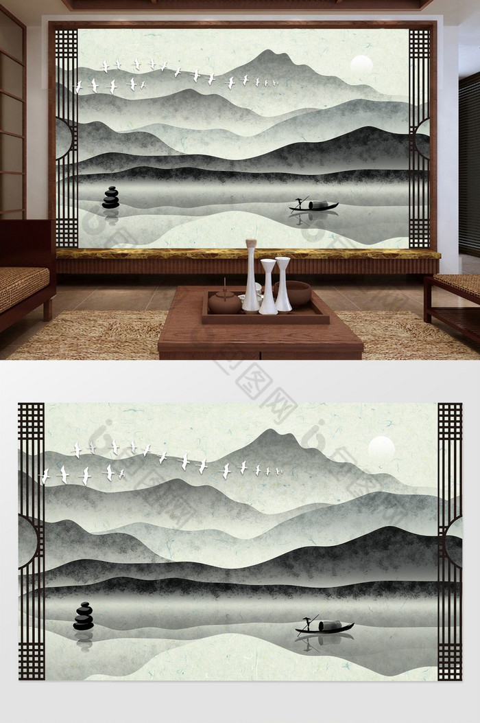 中国风背景墙装饰画背景墙图片