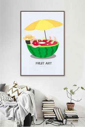 现代欧简创意水果西瓜人餐饮果店装饰画