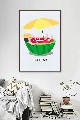 现代欧简创意水果西瓜人餐饮果店装饰画图片