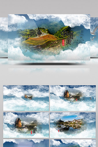 中国风传统水墨云层穿梭图文展示AE模板图片
