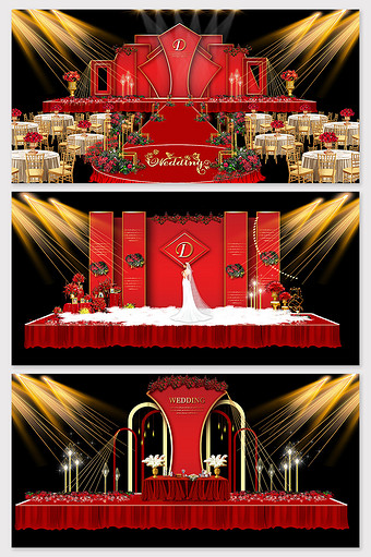 现代大气新中式红色婚礼效果图图片