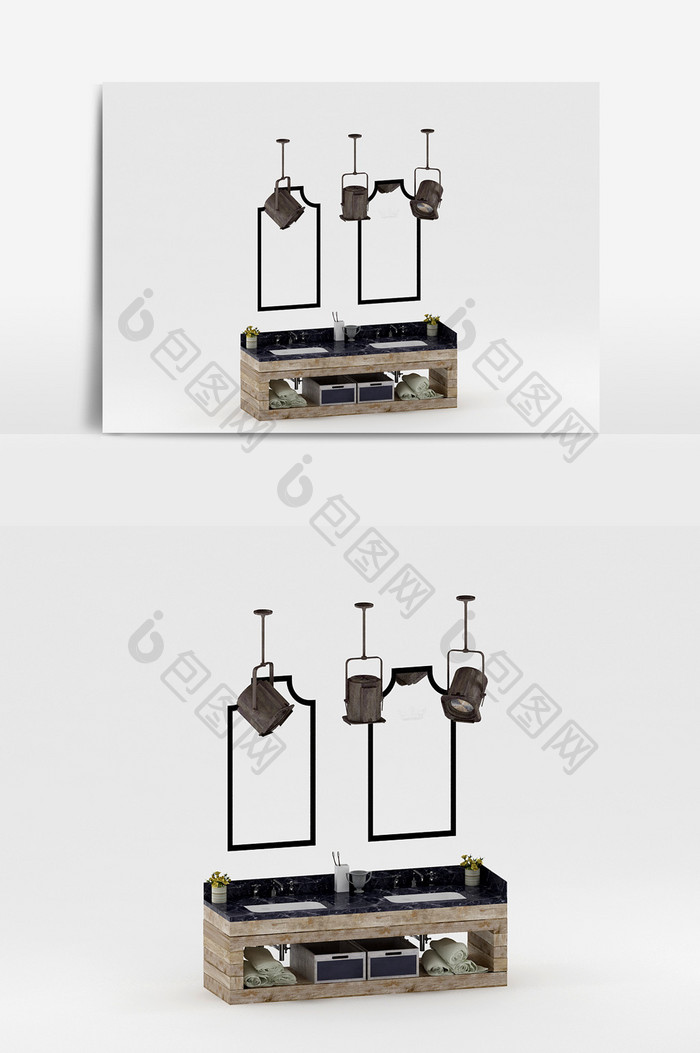 现代工业风卫生间陈设饰品组合3d模型