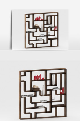 现代工业风博古架艺术陈设饰品组合3d模型