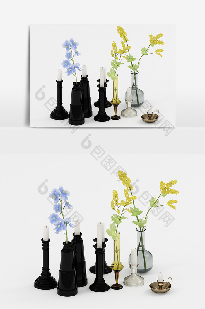 现代简约瓷器烛台品陈设饰品组合3d模型图片图片
