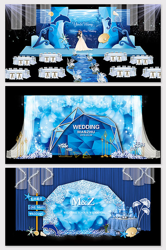 蓝色梦幻海洋婚礼舞台背景图片
