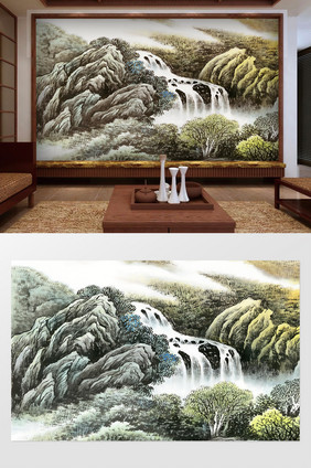 新中式山水国画风景流水生财