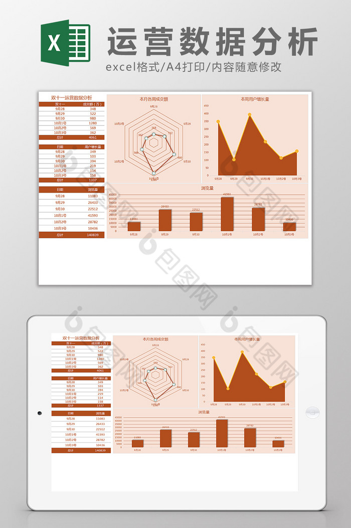 双十一运营数据分析图表Excel模板图片图片