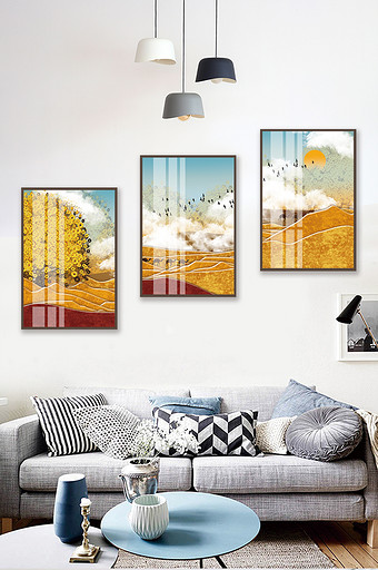 文艺金色立体沙漠创意晶瓷风景客厅装饰画图片