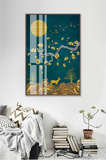 抽象山林麋鹿花鸟风景晶瓷画装饰画图片