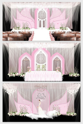 现代简约粉色欧式教堂婚礼效果图