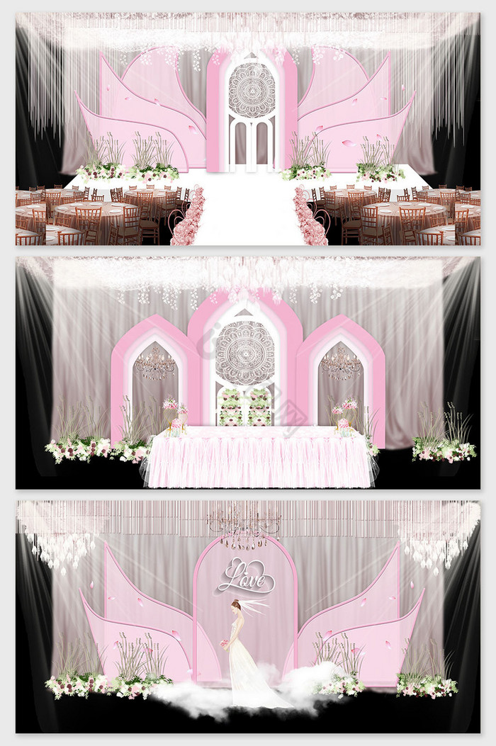 现代简约粉色欧式教堂婚礼效果图图片