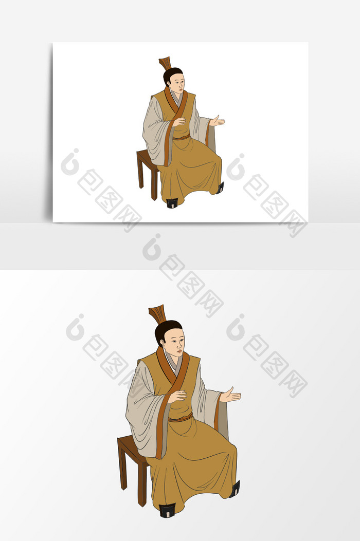 中国风格古代男子坐像形象元素