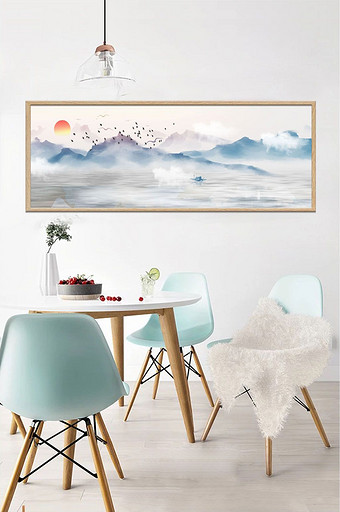 新中式山水风景唯美意境客厅装饰画图片
