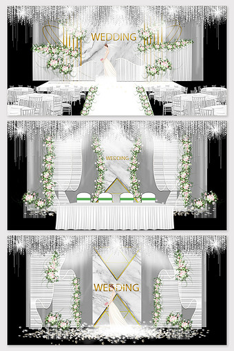 现代简约白色森系小清新鲜花婚礼舞台效果图图片