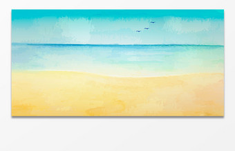 水彩海浪沙滩背景图片