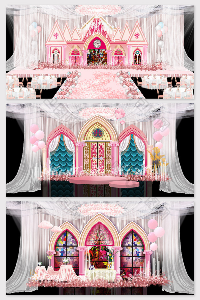 梦幻唯美粉色教堂婚礼效果图图片图片