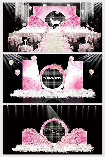 小清新简约粉色花朵婚礼效果图图片