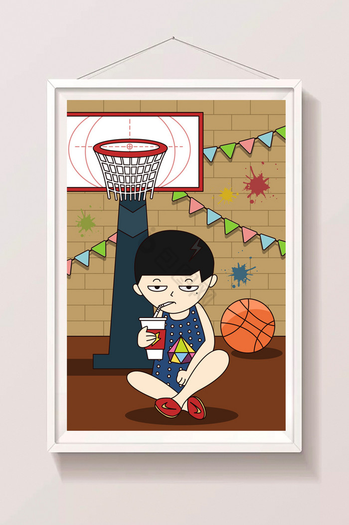 男孩打篮球运动生活插画图片