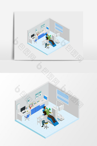 立体空间医疗治疗体检2.5D矢量元素图片