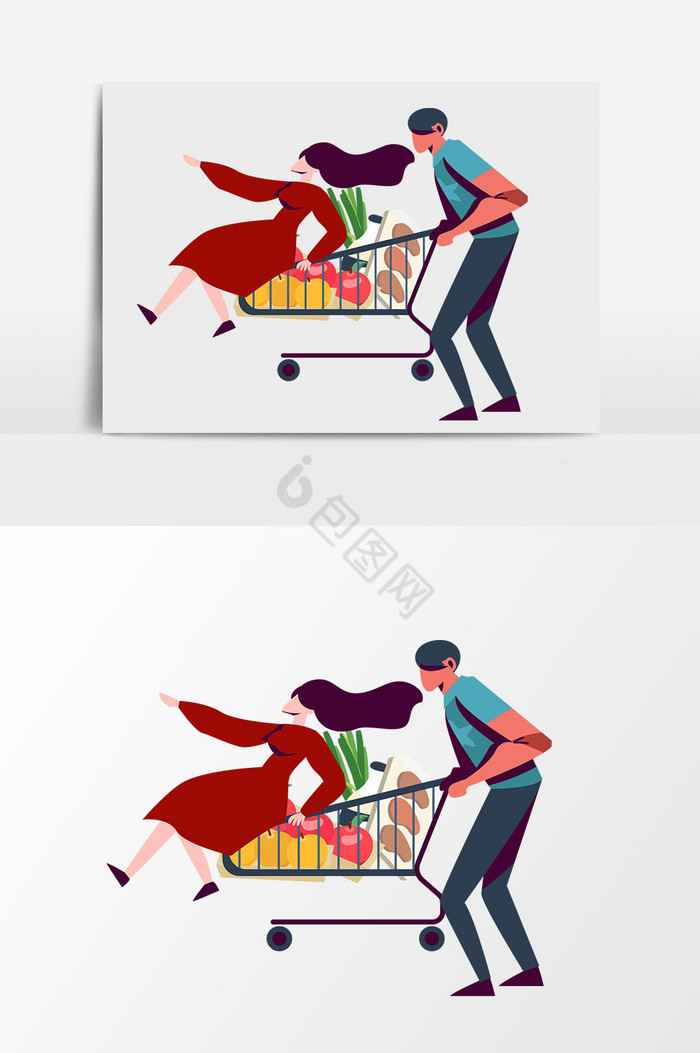 超市购物男女插画图片