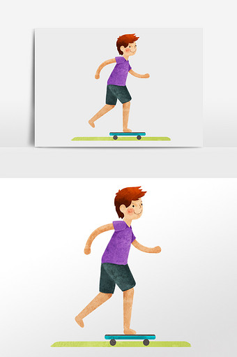 水彩男孩玩滑板插画人物图片