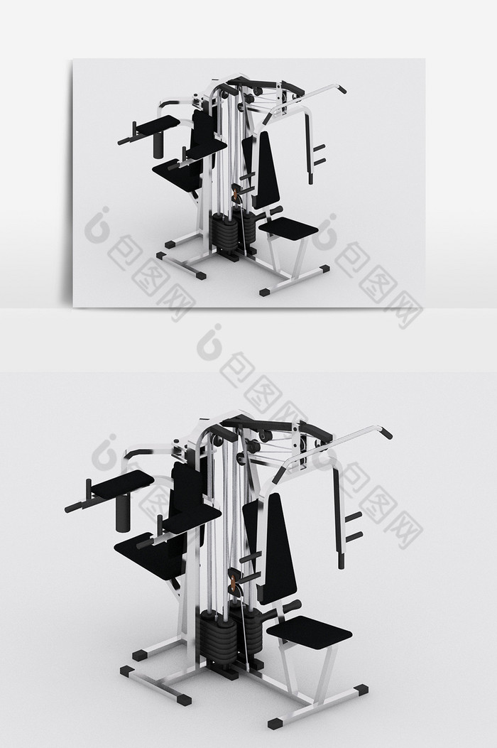 现代健身房运动用品陈设品组合3d模型图片图片