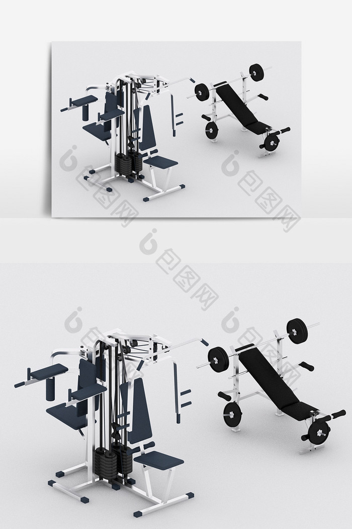 力量训练运动用品陈设品组合3d模型