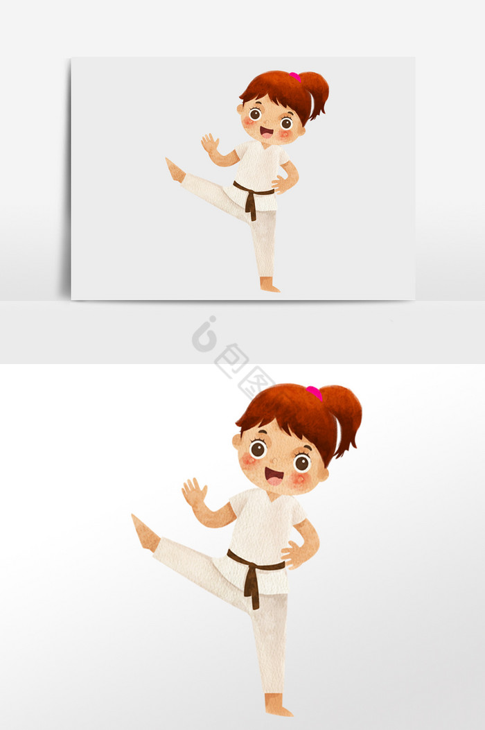 女孩打跆拳道插画人物图片